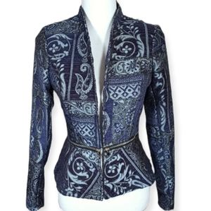 VENUS BLUE PAISLY EMBROIDERED BLAZER SZ.2 EUC